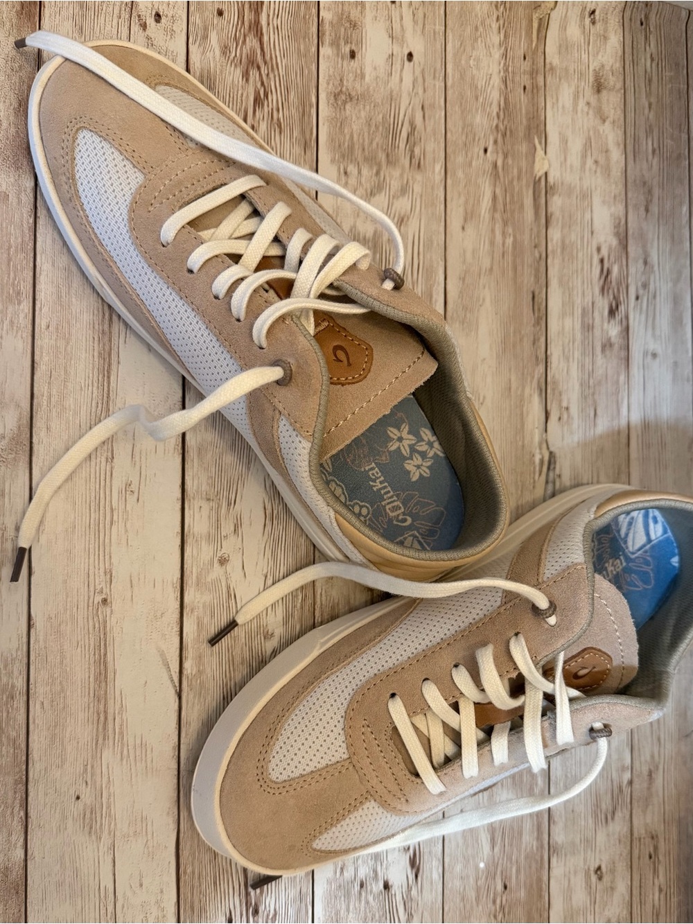 OluKai Beige and White Women's Lace-Up Sneakers